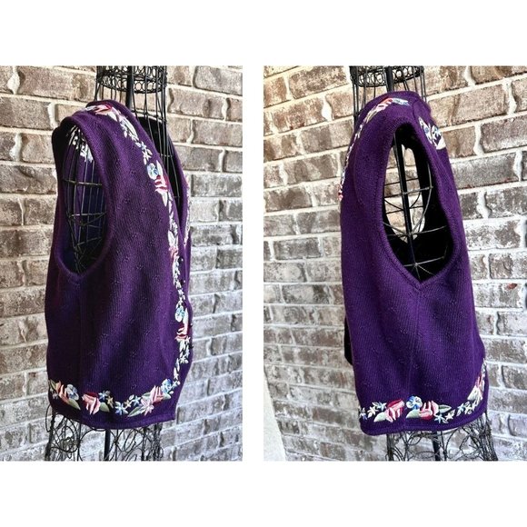 Vintage Marisa Christina Classics Floral Vest Small Plum Embroider Sweat… - Picture 9 of 12